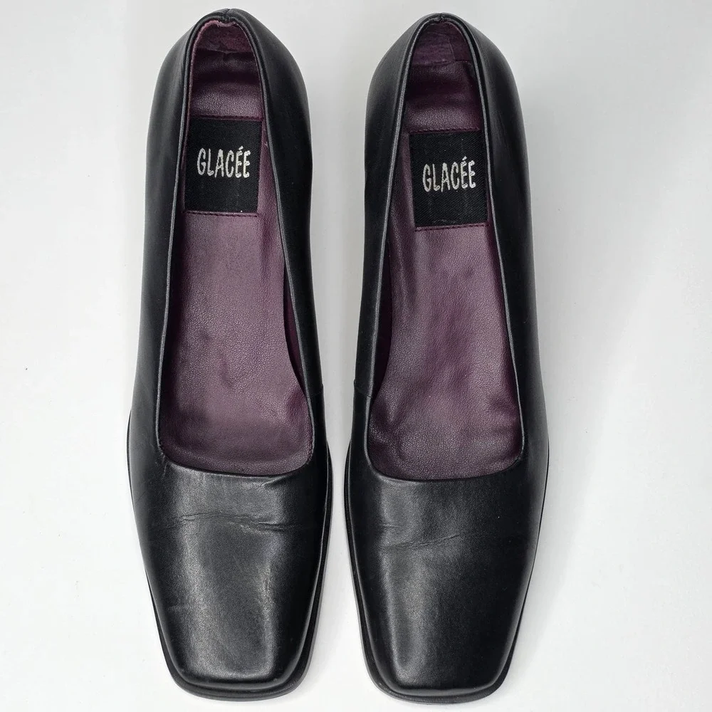 Glacee‎ Women's Heels Size 8 M Black Leather Slip On Shoes Vintage